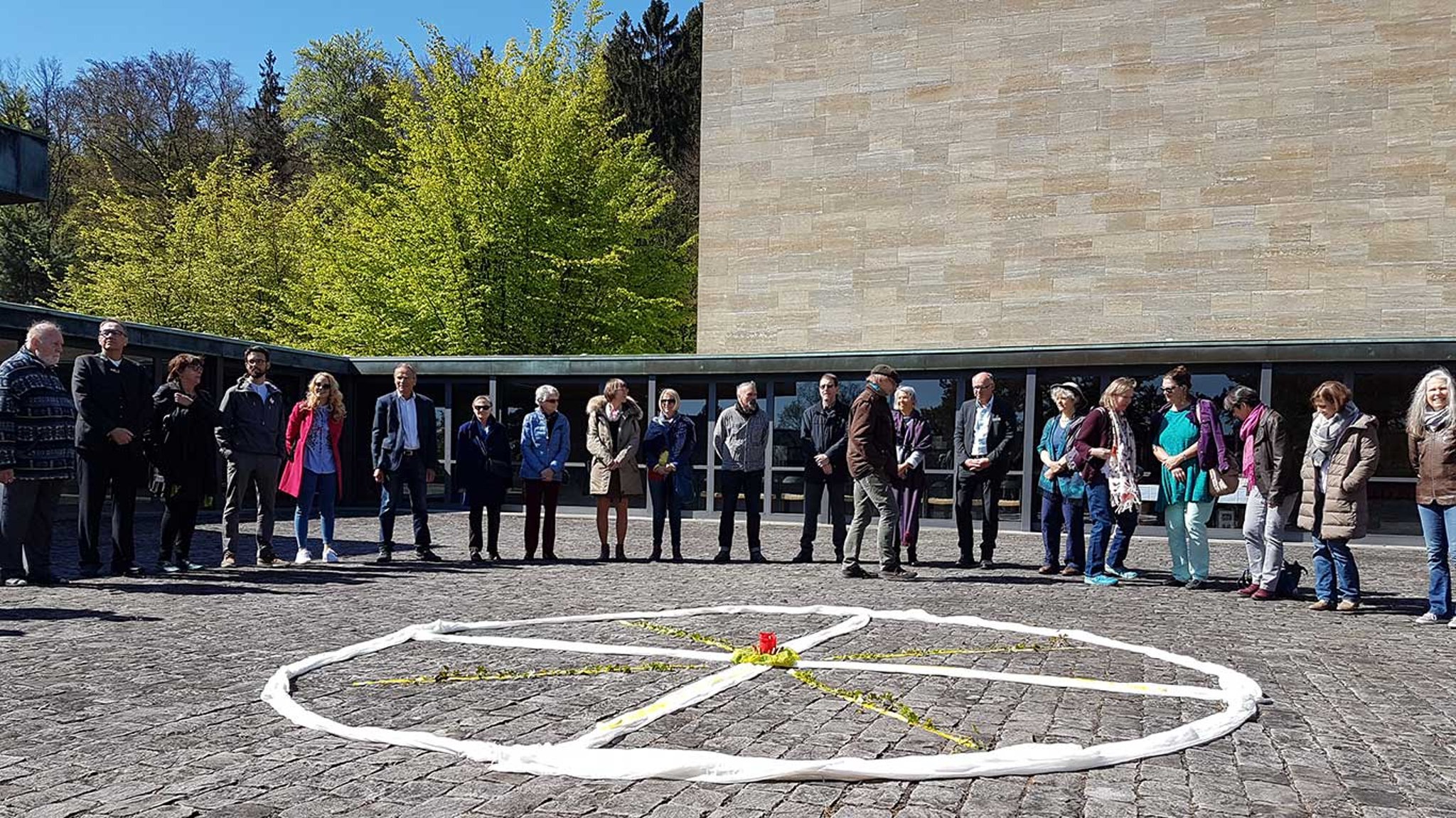 Fearless exhibition opening gathering outside the venue